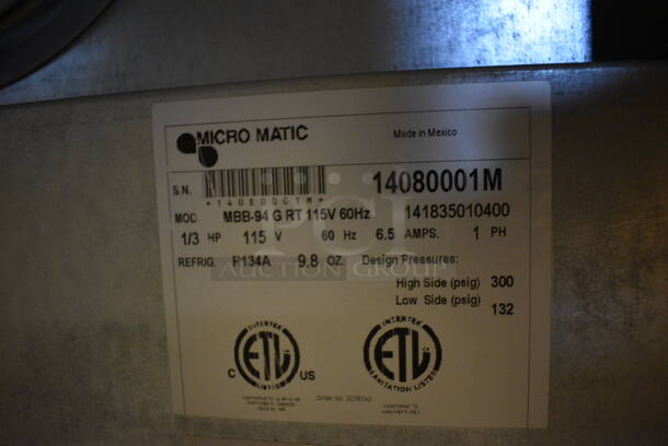 BRAND NEW! 2014 Micro Matic Model MBB-94 G RT Stainless Steel Commercial 3 Door Back Bar Undercounter Cooler Merchandiser. 115 Volts, 1 Phase. 96x28.5x37.5. Tested and Working! - Image 4 of 11