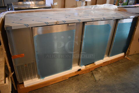 BRAND NEW! 2015 Fagor Model FBB-95-S-SLP-GR Stainless Steel Commercial 3 Door Undercounter Cooler. 115 Volts, 1 Phase. 95.5x29x37.5. Tested and Working!
