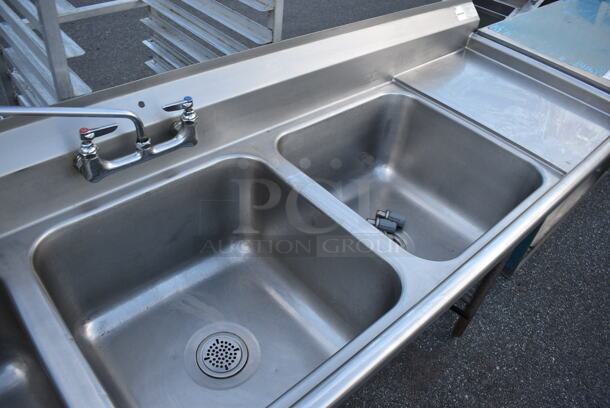 Stainless Steel Commercial 3 Bay Sink w/ Dual Drainboards, Faucet, Handles and Spray Nozzle. 102x27x41. Bays 20x20x11. Drainboards 16x23x1 - Image 4 of 5