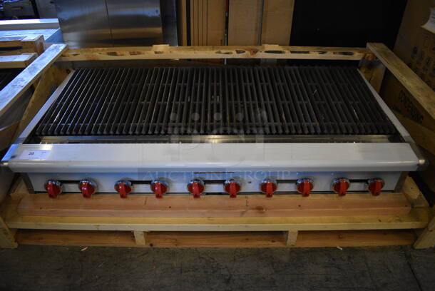 BRAND NEW! American Range Model ARRB-60 Stainless Steel Commercial Countertop Propane Gas Powered Charbroiler Grill w/ Knobs. 60x30.5x12 - Image 1 of 10