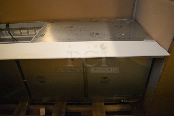 BRAND NEW! Beverage Air Model SPE72-12M Stainless Steel Commercial Sandwich Salad Prep Table Bain Marie Mega Top w/ 12 BRAND NEW IN BOX Vollrath 1/6 Size Drop In Bins and 4 BRAND NEW IN BOX Commercial Casters. Unit Is Missing Mega Top Lid. 115 Volts, 1 Phase. 72x36.5x31. Tested and Working! - Image 2 of 12