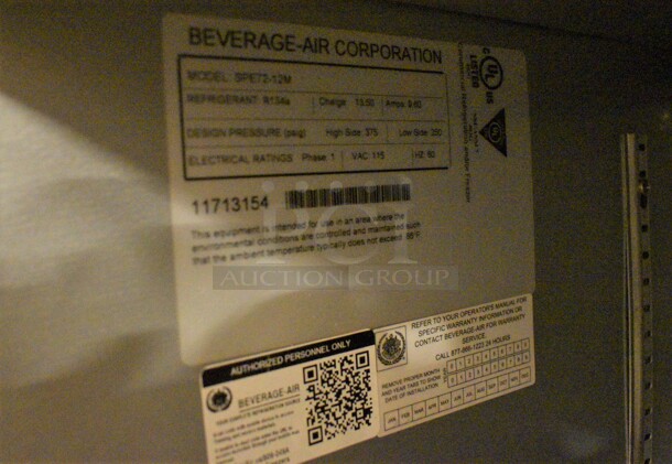 BRAND NEW! Beverage Air Model SPE72-12M Stainless Steel Commercial Sandwich Salad Prep Table Bain Marie Mega Top w/ 12 BRAND NEW IN BOX Vollrath 1/6 Size Drop In Bins and 4 BRAND NEW IN BOX Commercial Casters. Unit Is Missing Mega Top Lid. 115 Volts, 1 Phase. 72x36.5x31. Tested and Working! - Image 6 of 12