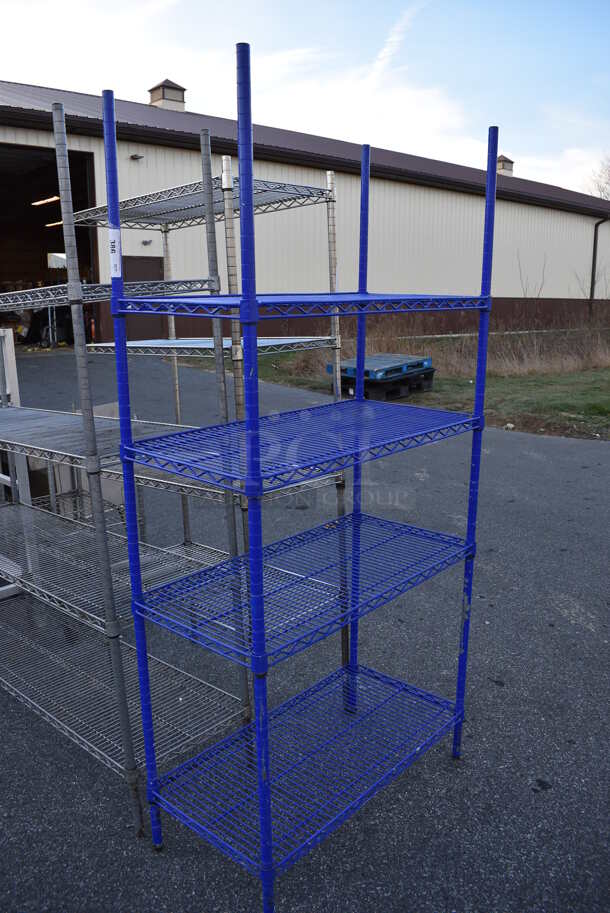 Blue Finish 4 Tier Metro Shelving Unit. BUYER MUST DISMANTLE. PCI CANNOT DISMANTLE FOR SHIPPING. PLEASE CONSIDER FREIGHT CHARGES. 36x18x75