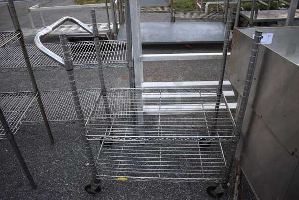 Chrome Finish 2 Tier Cart on Commercial Casters. 34x18x39