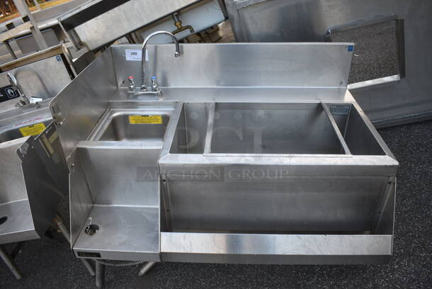 Perlick Stainless Steel Commercial Ice Bin w/ Left Side Sink, Faucet and Speedwell. Missing 2 Legs. 42x28x38