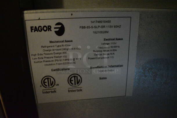 BRAND NEW! Fagor Model FBB-95-S-SLP-GR Stainless Steel Commercial 3 Door Undercounter Cooler. 115 Volts, 1 Phase. 96x29x37.5. Tested and Working! - Image 5 of 8