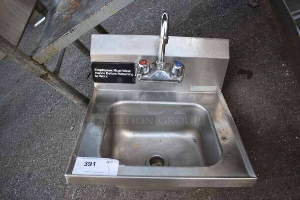 Stainless Steel Commercial Single Bay Wall Mount Sink w/ Faucet and Handles. 17x15x20