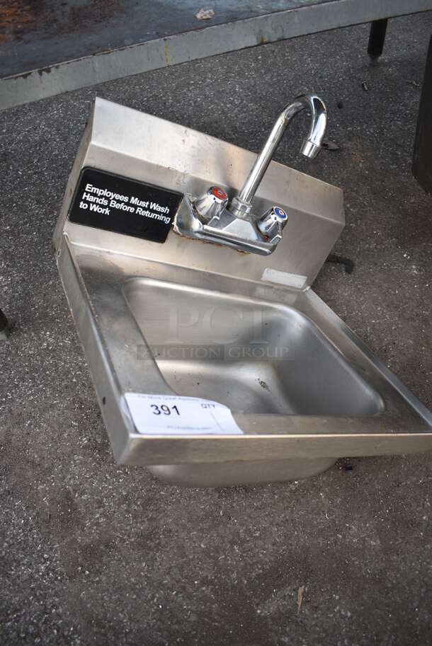 Stainless Steel Commercial Single Bay Wall Mount Sink w/ Faucet and Handles. 17x15x20 - Image 2 of 3