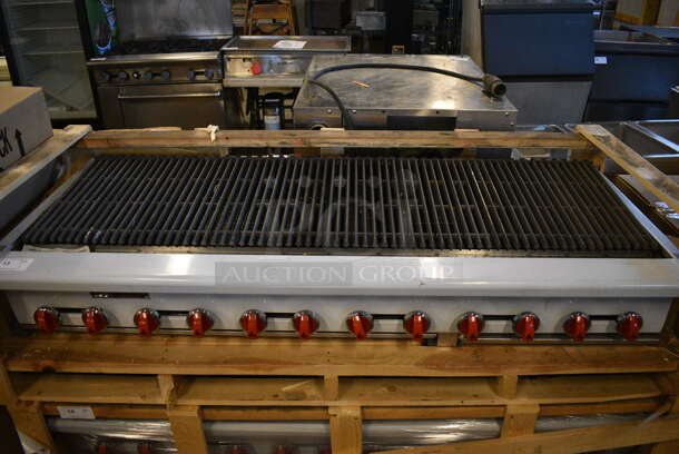 BRAND NEW IN CRATE! American Range Model ARRB-72 Stainless Steel Commercial Countertop Natural Gas Powered Charbroiler Grill. 180,000 BTU. Stock Picture - Cosmetic Condition May Vary. 72x30.5x12