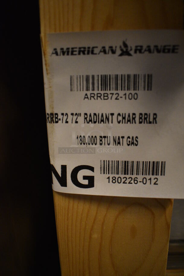 BRAND NEW IN CRATE! American Range Model ARRB-72 Stainless Steel Commercial Countertop Natural Gas Powered Charbroiler Grill. 180,000 BTU. Stock Picture - Cosmetic Condition May Vary. 72x30.5x12 - Image 8 of 8