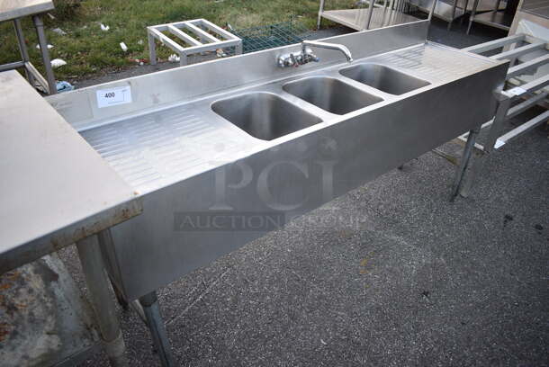 Stainless Steel Commercial 3 Bay Sink w/ Dual Drainboards, Faucet and Handles. 72x18x33. Bays 10x14x9. Drianboards 16x16x1 - Image 2 of 3