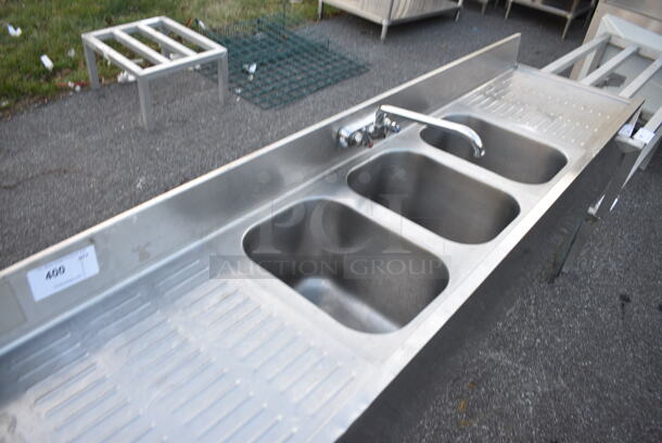 Stainless Steel Commercial 3 Bay Sink w/ Dual Drainboards, Faucet and Handles. 72x18x33. Bays 10x14x9. Drianboards 16x16x1 - Image 3 of 3
