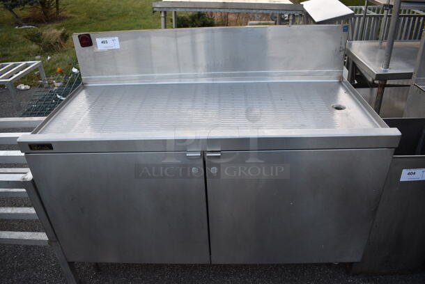 Stainless Steel Commercial Drainboard w/ Backsplash and 2 Doors. 48x24x38
