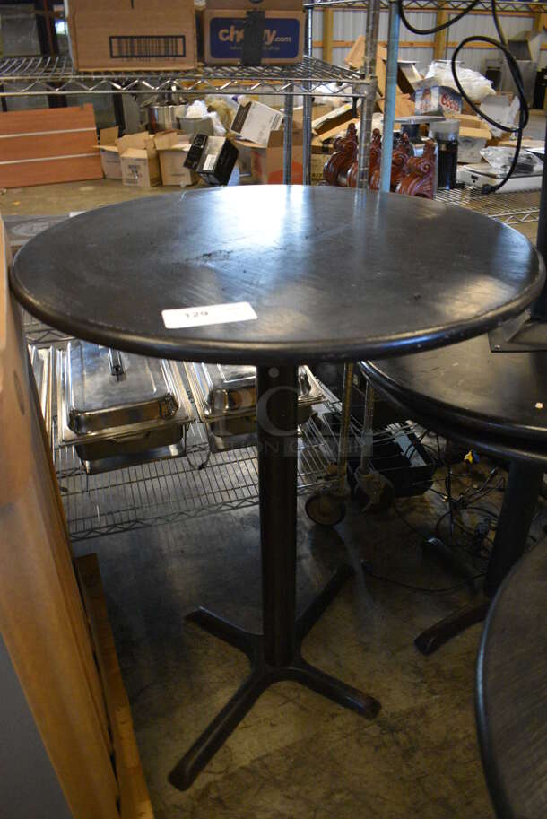 Black Round Bar Height Table on Black Metal Table Base. 32x32x42