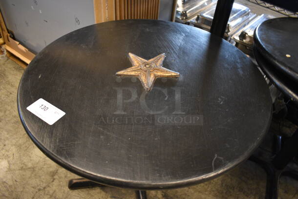 Black Round Table on Black Metal Table Base. 32x32x29 - Image 2 of 3