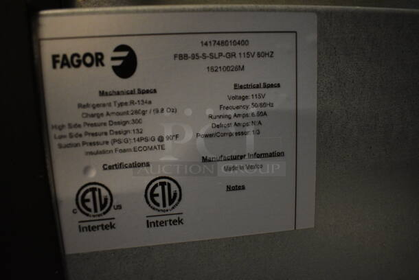 BRAND NEW! 2015 Fagor Model FBB-95-S-SLP-GR Stainless Steel Commercial 3 Door Undercounter Cooler. 115 Volts, 1 Phase. 95.5x29x37.5. Tested and Working! - Image 4 of 12