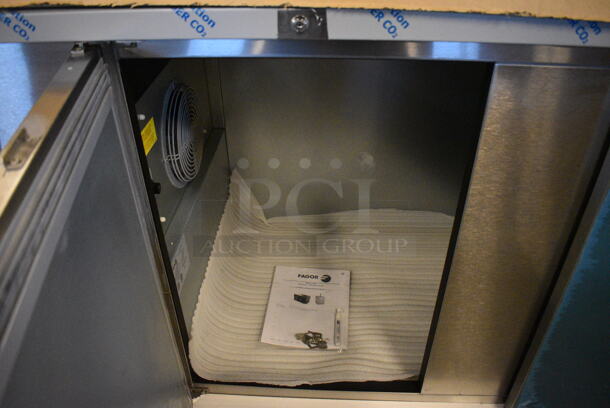 BRAND NEW! 2015 Fagor Model FBB-95-S-SLP-GR Stainless Steel Commercial 3 Door Undercounter Cooler. 115 Volts, 1 Phase. 95.5x29x37.5. Tested and Working! - Image 6 of 12