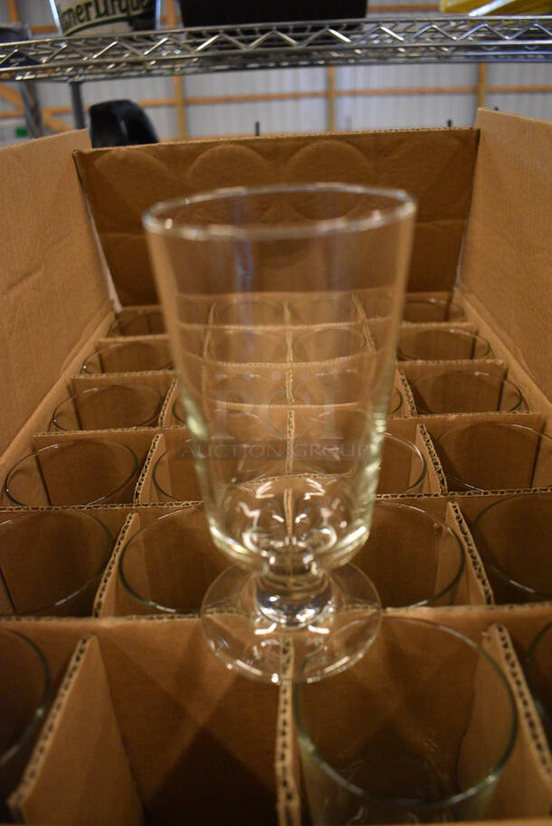 24 BRAND NEW IN BOX! Footed Beverage Glasses. 3x3x6. 24 Times Your Bid!