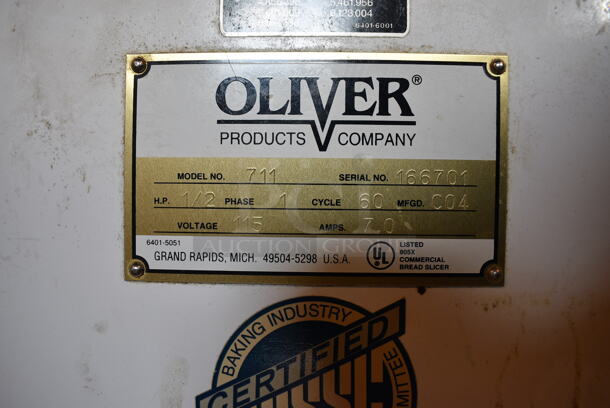 SWEET! Oliver Model 711 Metal Commercial Countertop Bread Loaf Slicer on Stainless Steel Equipment Stand w/ Commercial Casters. 115 Volts, 1 Phase. 26x28.5x48. Tested and Working! - Image 7 of 7