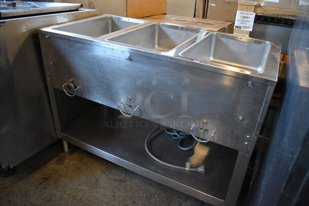 NICE! Stainless Steel Commercial Floor Style Electric Powered 3 Bay Steam Table w/ Metal Undershelf. 44.5x23x34. Cannot Test Due To Plug Style - Image 2 of 6