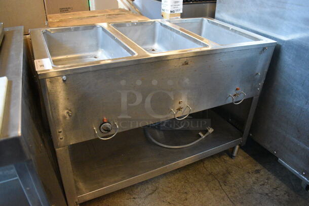NICE! Stainless Steel Commercial Floor Style Electric Powered 3 Bay Steam Table w/ Metal Undershelf. 44.5x23x34. Cannot Test Due To Plug Style - Image 3 of 6