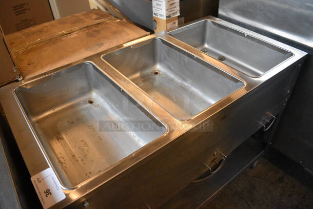 NICE! Stainless Steel Commercial Floor Style Electric Powered 3 Bay Steam Table w/ Metal Undershelf. 44.5x23x34. Cannot Test Due To Plug Style - Image 4 of 6