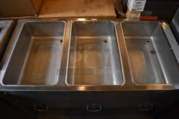 NICE! Stainless Steel Commercial Floor Style Electric Powered 3 Bay Steam Table w/ Metal Undershelf. 44.5x23x34. Cannot Test Due To Plug Style - Image 6 of 6