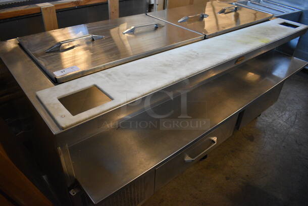 GREAT! Randell Stainless Steel Commercial Prep Station w/ 2 Drawers, Door and 2 Lids on Commercial Casters. 84x41.5x37. Tested and Powers On But Does Not Get Cold - Image 5 of 9
