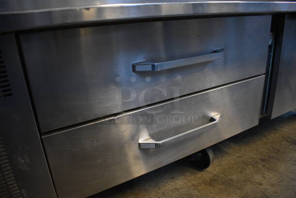 GREAT! Randell Stainless Steel Commercial Prep Station w/ 2 Drawers, Door and 2 Lids on Commercial Casters. 84x41.5x37. Tested and Powers On But Does Not Get Cold - Image 8 of 9