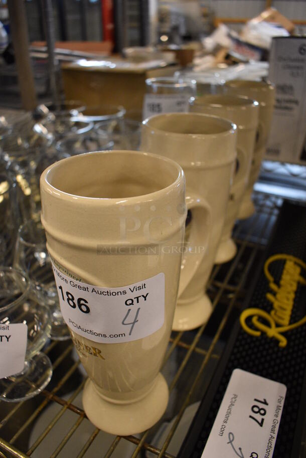 4 Tan Ceramic Beverage Glass Mugs. 5.5x3.5x9. 4 Times Your Bid! - Image 3 of 3