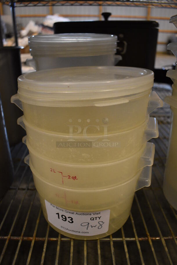 9 Clear Poly Containers w/ 8 Lids. 7x8x4.5. 9 Times Your Bid! - Image 1 of 2