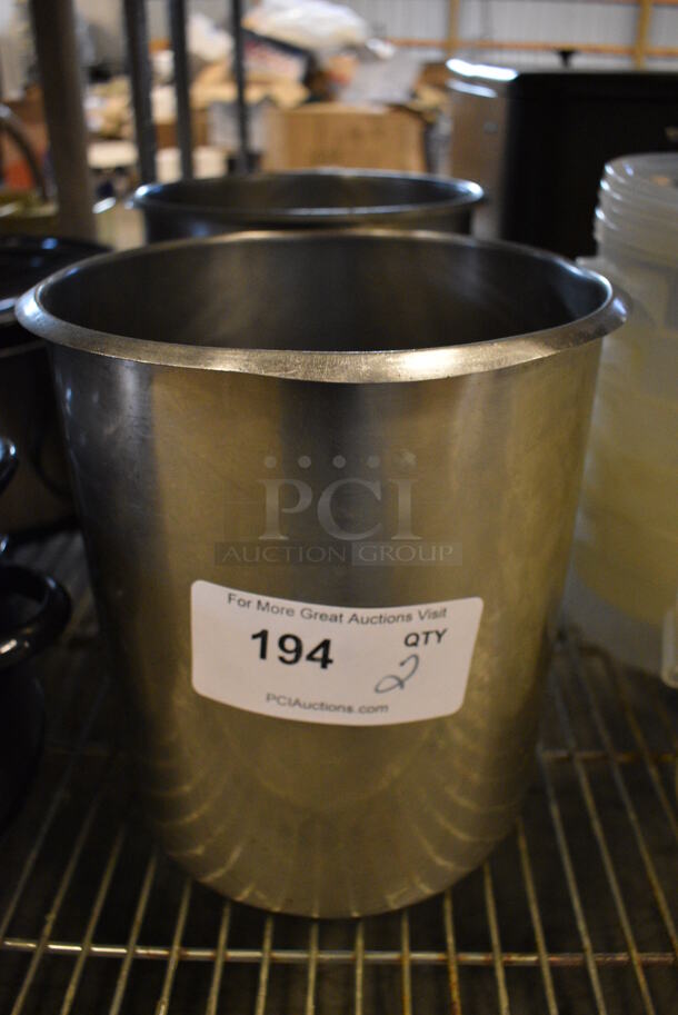 2 stainless Steel Cylindrical Drop In Bins. 9.5x9.5x10. 2 Times Your Bid!