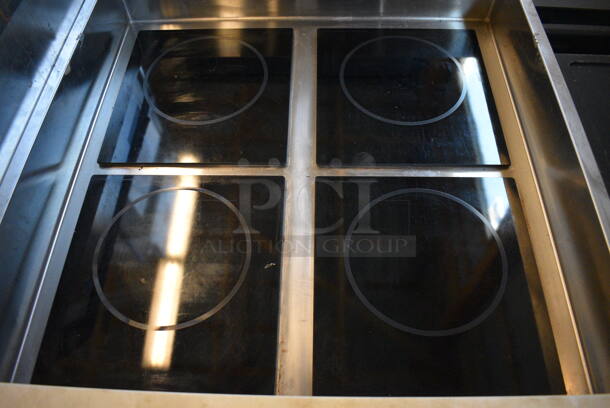 NICE! Mr Induction Stainless Steel Commercial Electric Powered 4 Burner Range w/ Cutting Board and Metal Undershelf on Commercial Casters. 32x38.5x33. Tested and Working! - Image 3 of 8