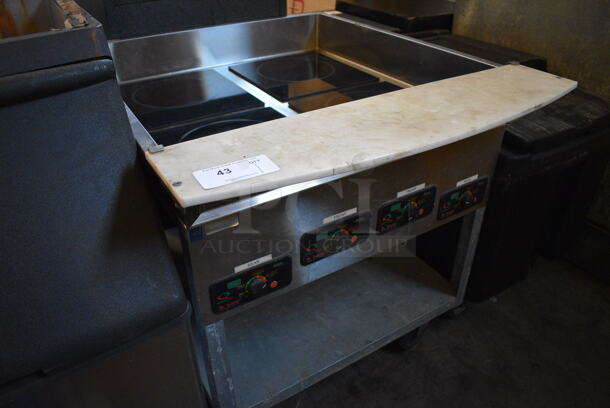 NICE! Mr Induction Stainless Steel Commercial Electric Powered 4 Burner Range w/ Cutting Board and Metal Undershelf on Commercial Casters. 32x38.5x33. Tested and Working! - Image 4 of 8