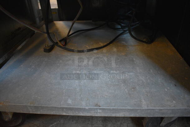 NICE! Mr Induction Stainless Steel Commercial Electric Powered 4 Burner Range w/ Cutting Board and Metal Undershelf on Commercial Casters. 32x38.5x33. Tested and Working! - Image 7 of 8