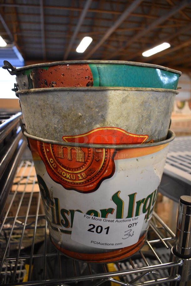 3 Various Metal Beer Buckets. 9x9x7. 3 Times Your Bid!