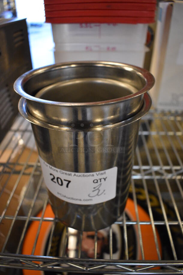 3 Stainless Steel Cylindrical Drop In Bins. Includes 5.5x5.5x7. 3 Times Your Bid!
