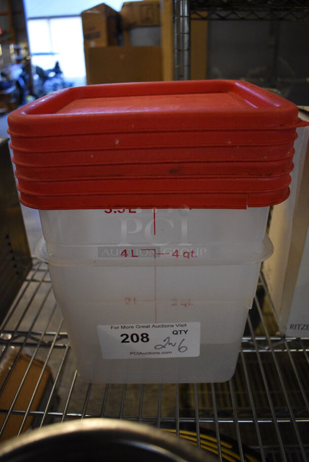 2 Poly Containers w/ 6 Red Poly Lids. 8.5x8.5x7. 2 Times Your Bid!