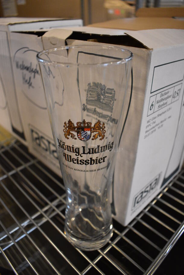 6 BRAND NEW IN BOX! Konig Ludwig Weissbier Beverage Glasses. 3x3x10. 6 Times Your Bid!