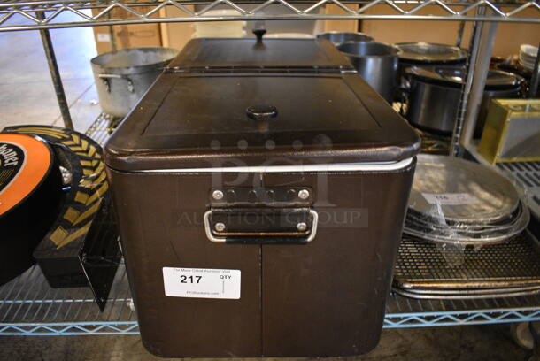 Brown Metal Bin w/ Lid. 15.5x31x15