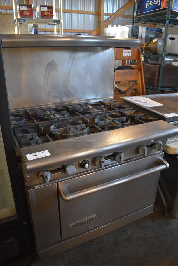 WOW! American Range Stainless Steel Commercial Gas Powered 6 Burner Range w/ Lower Oven and Stainless Steel Overshelf on Commercial Casters. 36x33x57 - Image 4 of 7