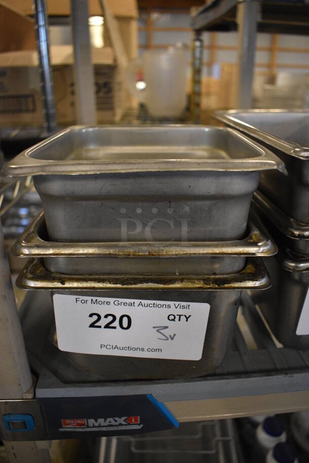 3 Various Stainless Steel 1/6 Size Drop In Bins. 1/6x4, 1/6x6. 3 Times Your Bid!