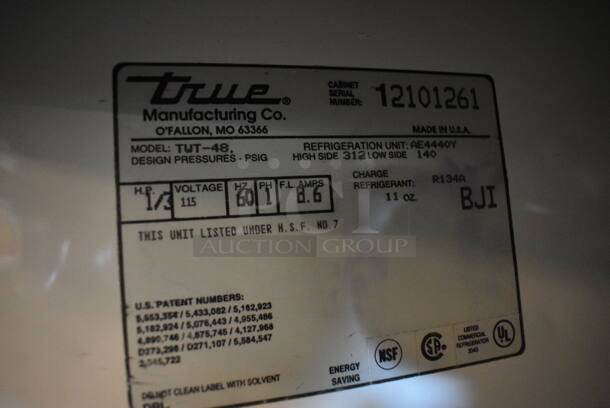 GREAT! True Model TWT-48 Stainless Steel Commercial 2 Door Work Top Cooler on Commercial Casters. 115 Volts, 1 Phase. 48.5x30x39. Tested and Working! - Image 6 of 8