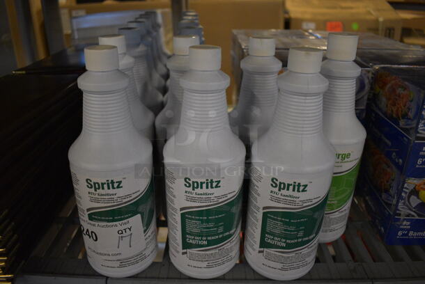 17 Bottles; 16 Spritz RTU Sanitizer and 1 Sani-Turge Non Acid Bowl and Bathroom Cleaner. 3.5x3.5x10. 17 Times Your Bid!