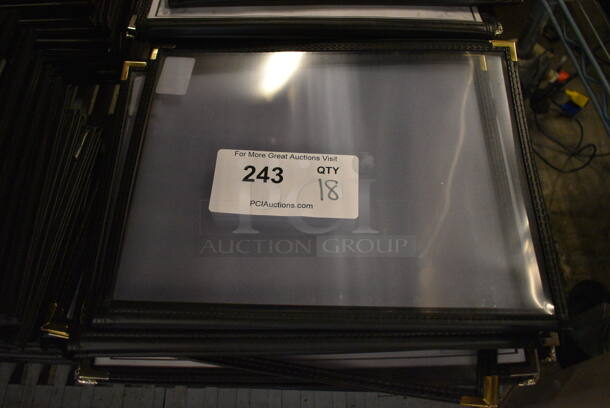 18 Black and Clear Menu Covers. 9x11.5. 18 Times Your Bid!