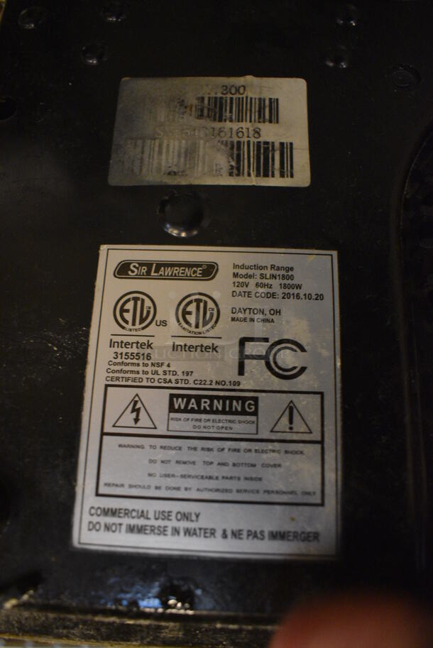 2016 Sir Lawrence Model SLIN1800 Metal Countertop Electric Single Burner Induction Range. 120 Volts, 1 Phase. 12x13.5x3 - Image 3 of 3