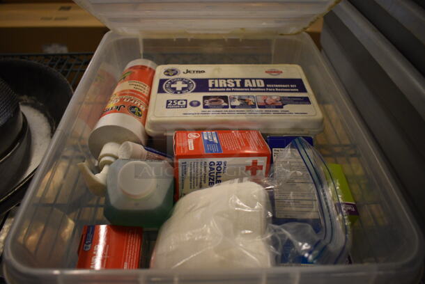ALL ONE MONEY! Lot of Various First Aid Supplies in Clear Bin!