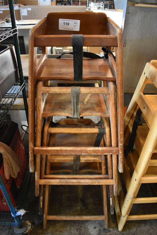 3 Wood Pattern High Chairs. 19x20x29. 3 Times Your Bid!