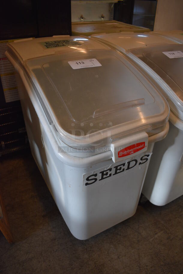 Rubbermaid White Poly Portable Ingredient Bin on Commercial Casters. 16x29x29 - Image 2 of 4