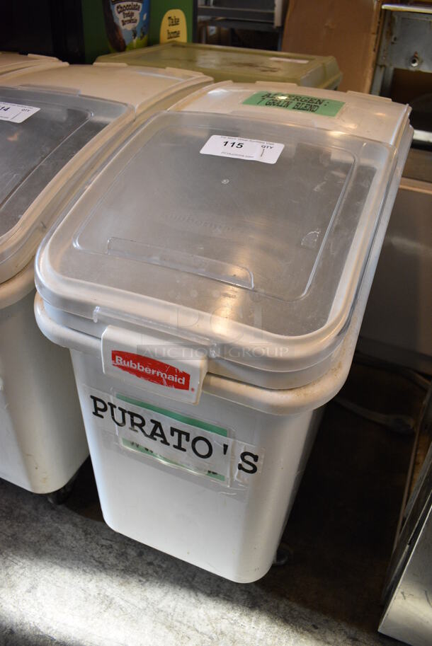 Rubbermaid White Poly Portable Ingredient Bin on Commercial Casters. 16x29x29 - Image 3 of 4